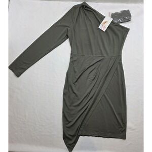Pretty Garden Women's NWT One Arm Olive Green Pencil Dress w 2nd Sleeve. Size M